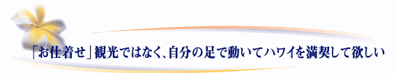 ｢お仕着せ観光｣ではなく、自分の足で動いてハワイを満喫して欲しい